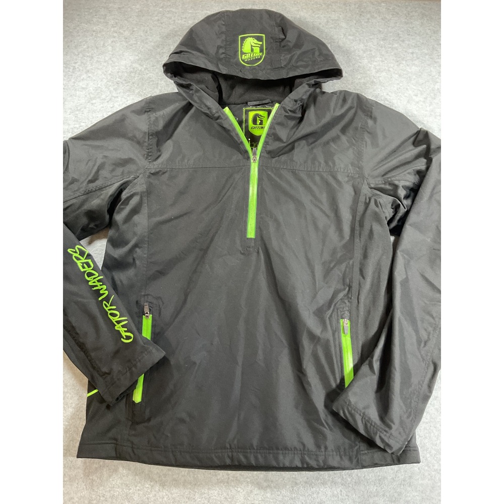 Gator Waders Bog Hoodie Mens XXL Black Neon Green Quarter Zip Pullover J99